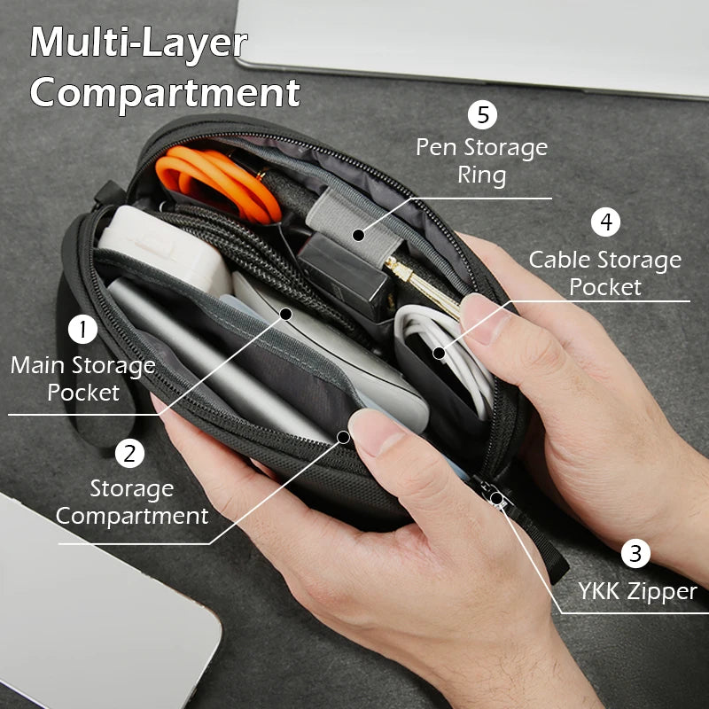 Veltora BANGE travel organizer bag with power bank mini pouch for electronic gadgets, USB cables, cords, and hard drives storage