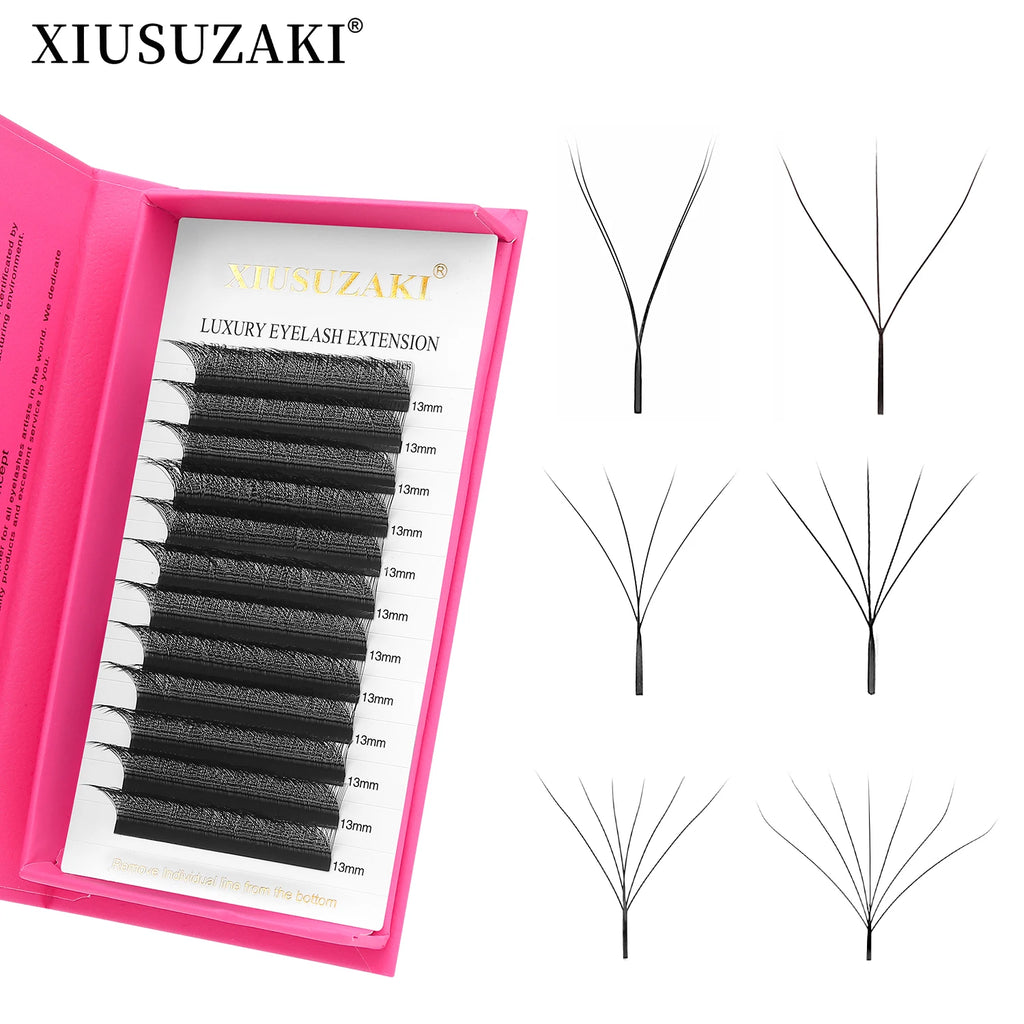 Veltora XIUSUZAKI W Shaped Bloom 2D-8D eyelash extensions with premade fans, floral design, and automatic flowering effect.