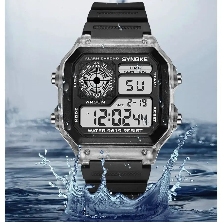 Veltora SYNOKE digital sports wristwatch with luminous display, waterproof design, multifunction features for men and women.