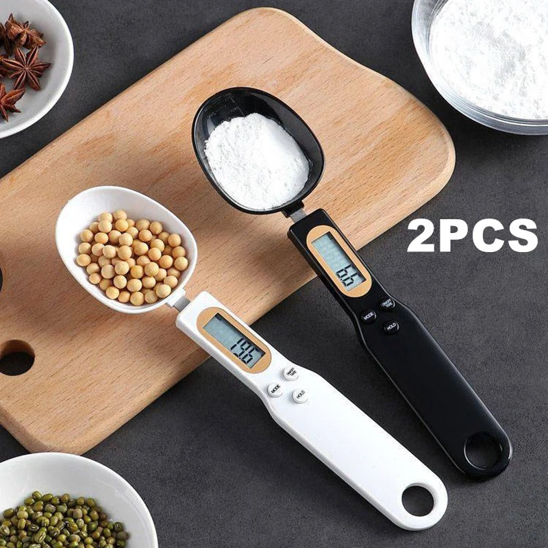Veltora mini digital kitchen scale with spoon, LCD display, measures 0.1-500g for cooking flour, milk, coffee powder, and more