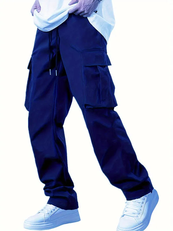 Veltora men's casual work pants with drawstring, multiple pockets, suitable for summer, European and American style.