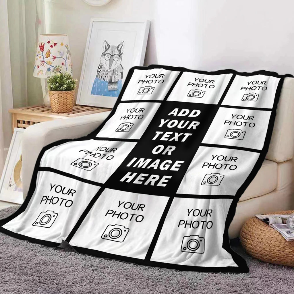 Personalized Veltora custom blanket with picture and text, perfect for children, parents, lovers, and friends, displayed in the image.