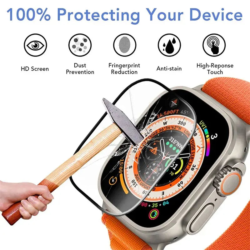 Veltora screen protector for Apple Watch Series 4-9, 49mm, 45mm, 41mm, 40mm, 44mm, 3D film accessory, not tempered glass.