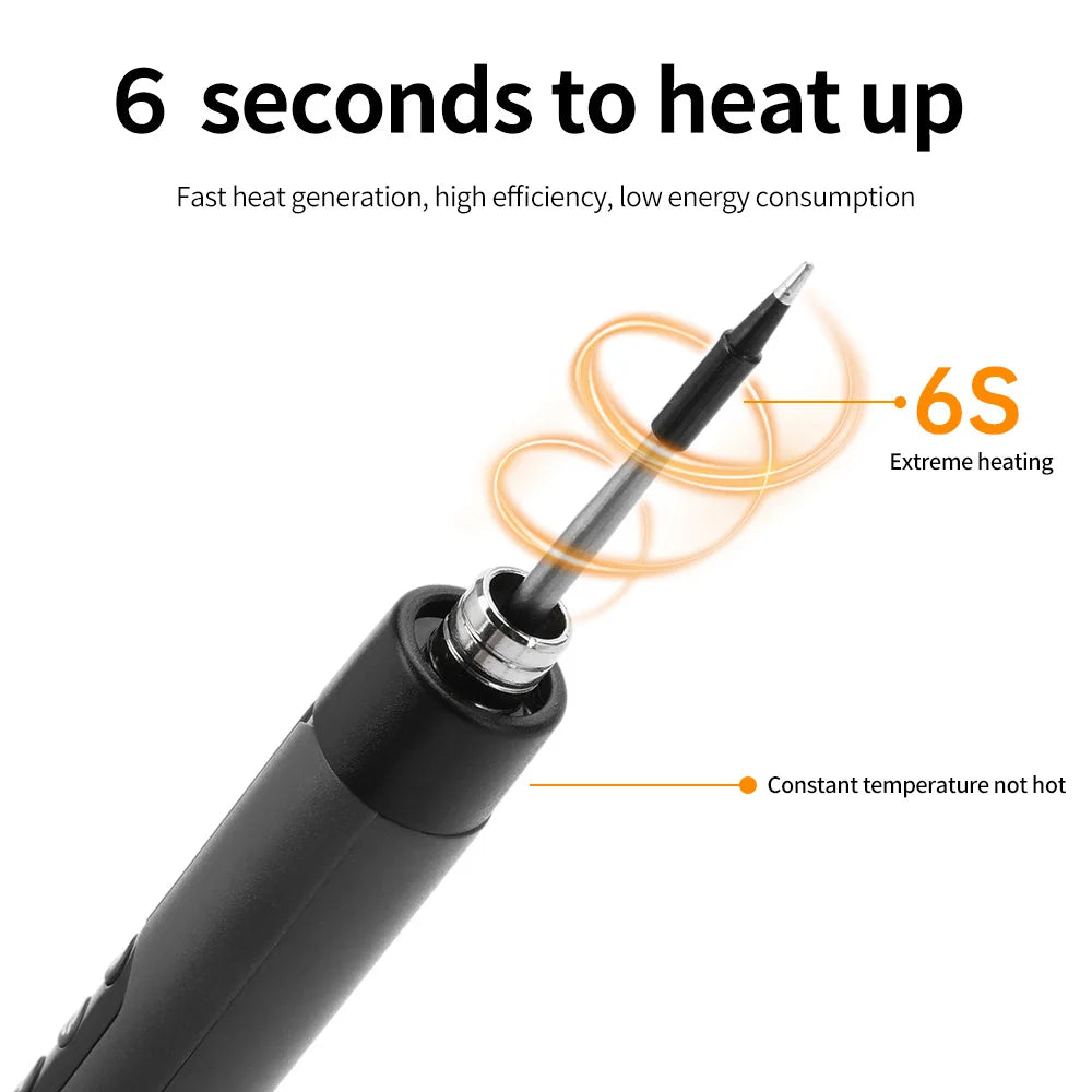 Veltora USB soldering iron set with small handheld design, Type-C interface, 600mAh battery, adjustable temperature, and accessories.