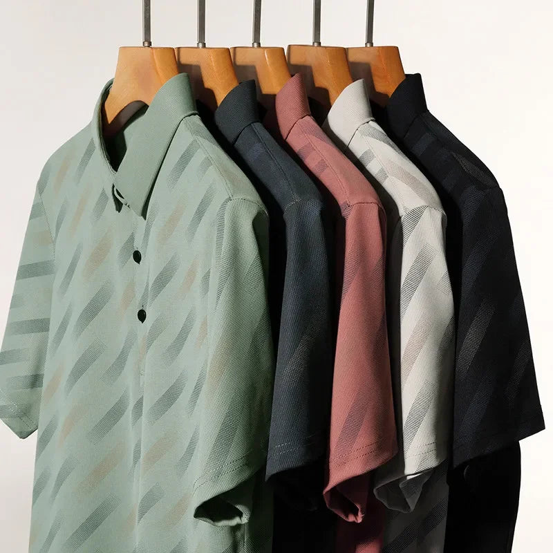 Veltora men's casual short sleeve printed polo shirt, breathable and comfortable, ideal for business or casual wear.