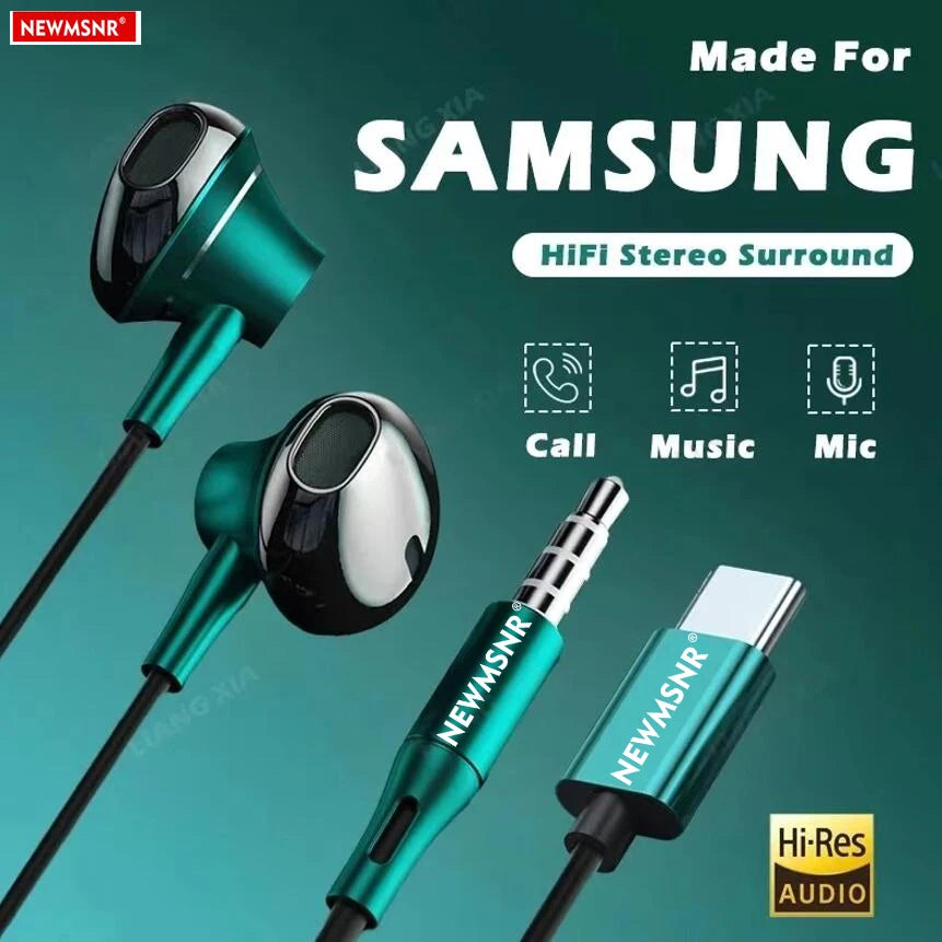 Veltora Type C and 3.5mm wired headphones with HD mic, stereo sound, bass, and volume control for iPhone 15-17 and Samsung series.
