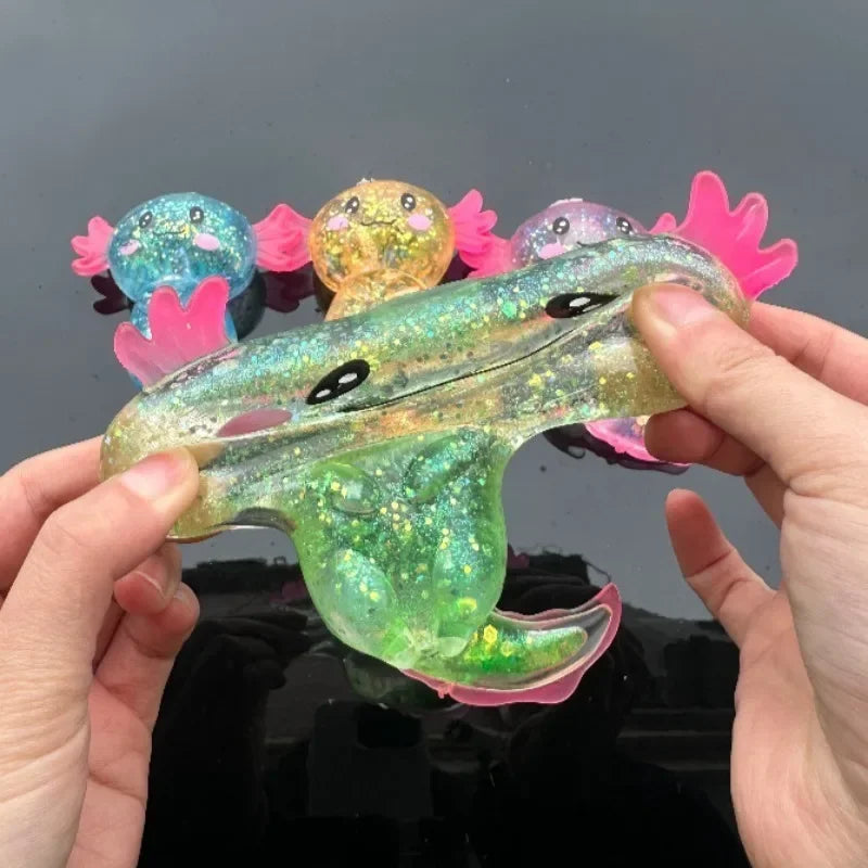 Colorful salamander maltose fidget toy by Veltora, squishy axolotl stress-relief toy for anxiety and fun squeezing.