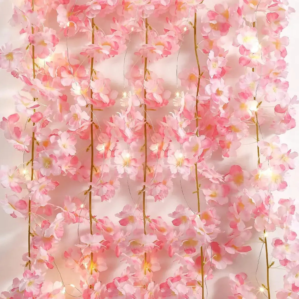 Veltora cherry blossom string light garland with 20 LEDs, artificial flower vines, ideal for bedroom, wedding, and party decor