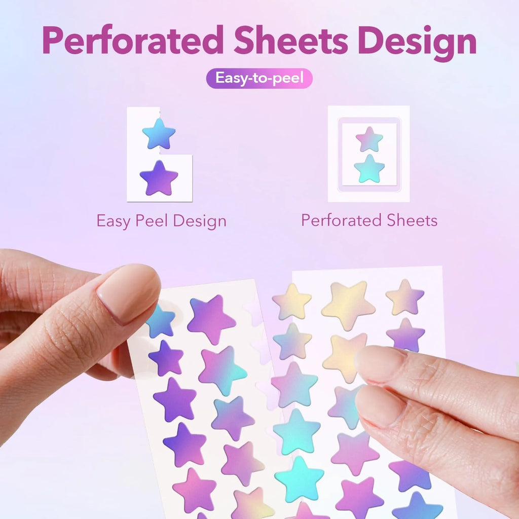 Veltora 1680 Pimple Patch in star shape, multi-color concealer patches for acne and blemishes, gentle and non-irritating.
