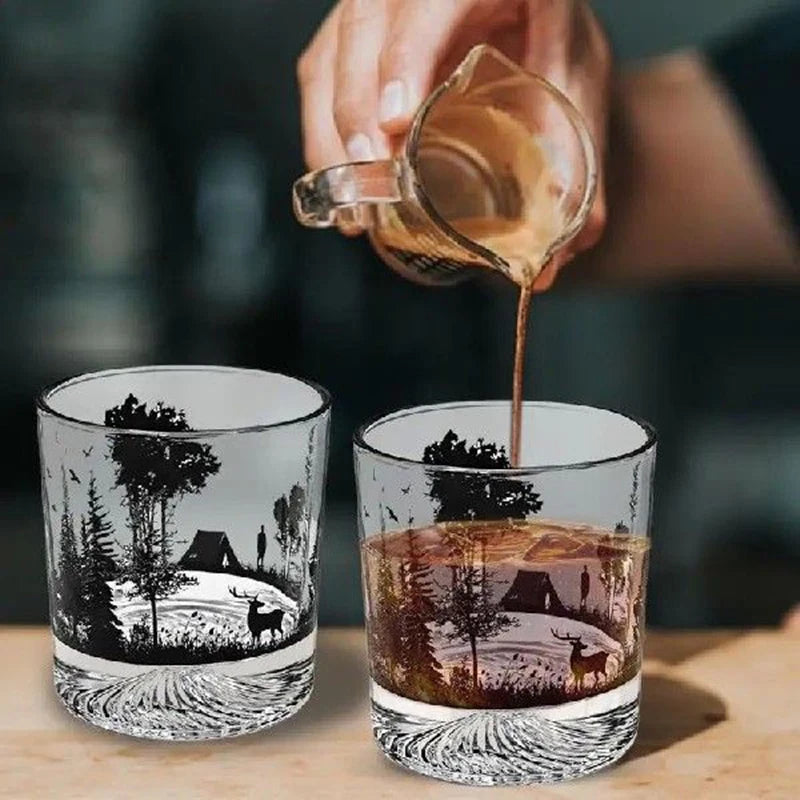 Veltora 300ml creative silhouette wine glass with iceberg snow mountain design, thick bottom whiskey cup, perfect for Christmas and wedding gifts