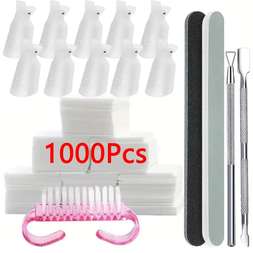 Veltora nail soak off clip set with cotton pads, file, pusher, and removal tools for UV gel polish manicure.