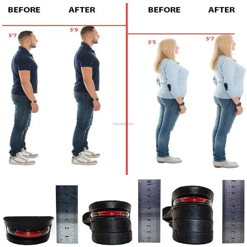 Veltora height increase insoles with air cushion, elevator shoe inserts for men and women, 3-9cm adjustable lift.