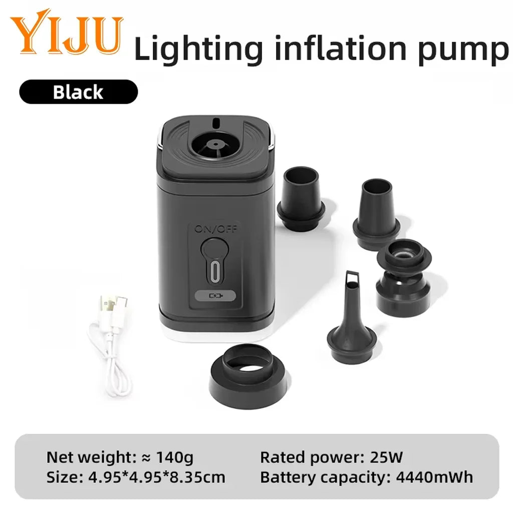 Veltora YIJU wireless portable mini air compressor inflates air cushions, beds, swim rings, and more for outdoor use.