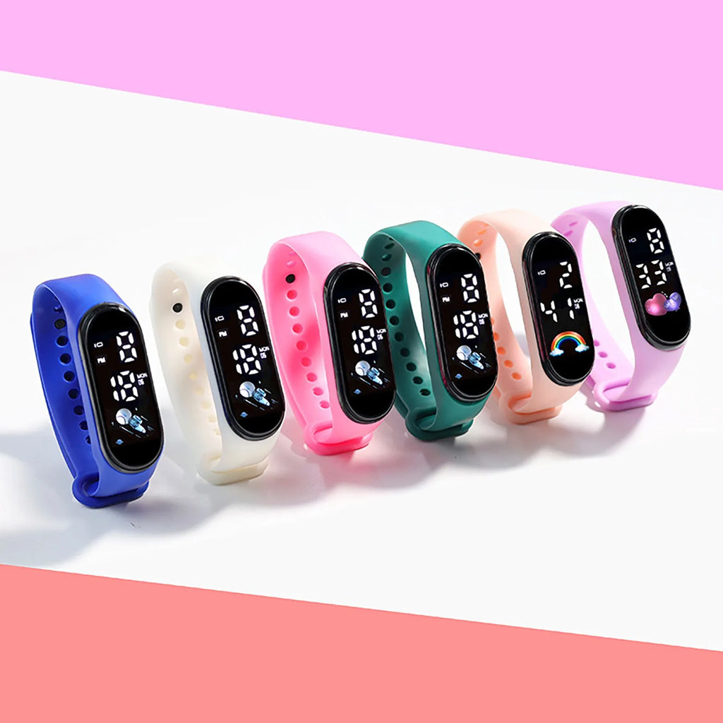 Veltora Kawaii smart watch for kids, waterproof silicone digital watch with colorful display for boys and girls.