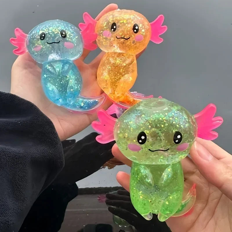 Colorful salamander maltose fidget toy by Veltora, a squishy, stretchy axolotl for stress relief and sensory fun.