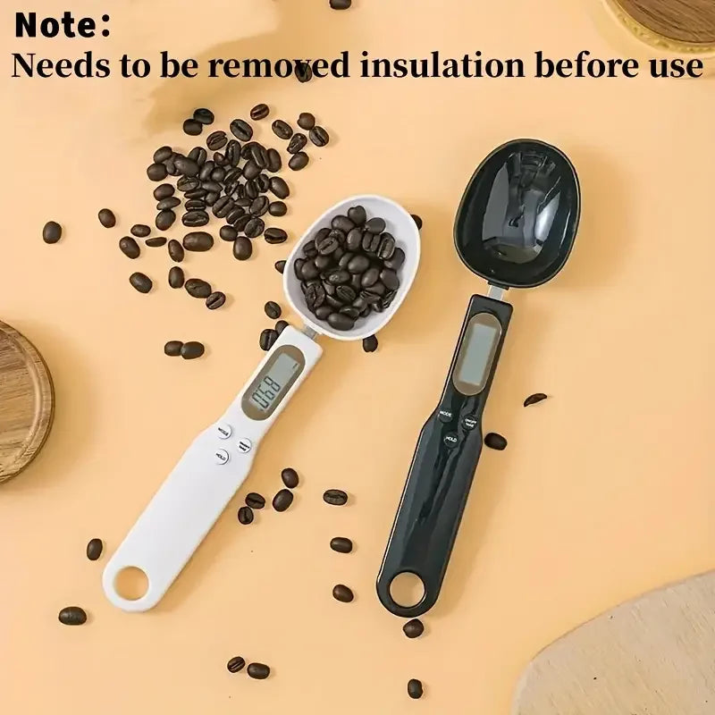 Veltora mini digital kitchen scale with spoon, LCD display, measuring 0.1-500g for cooking flour, milk, coffee powder.