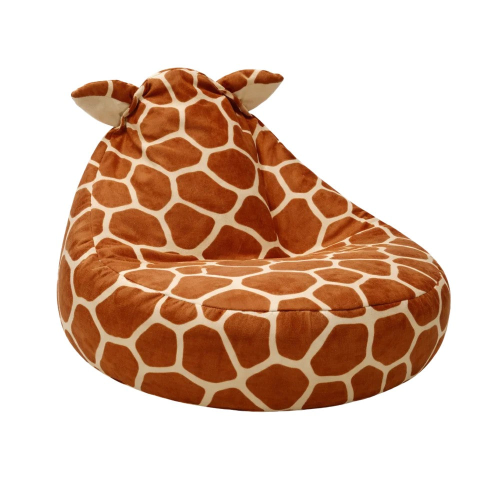 Bees&blooms Teddy Giraffe Bean Bag for Kids, soft fabric with giraffe print, cozy and fun children's seating option.