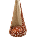 Bees&blooms Giraffe XXL Cocoon Swing for Kids, soft yellow fabric with giraffe print, hanging from a sturdy frame for outdoor play