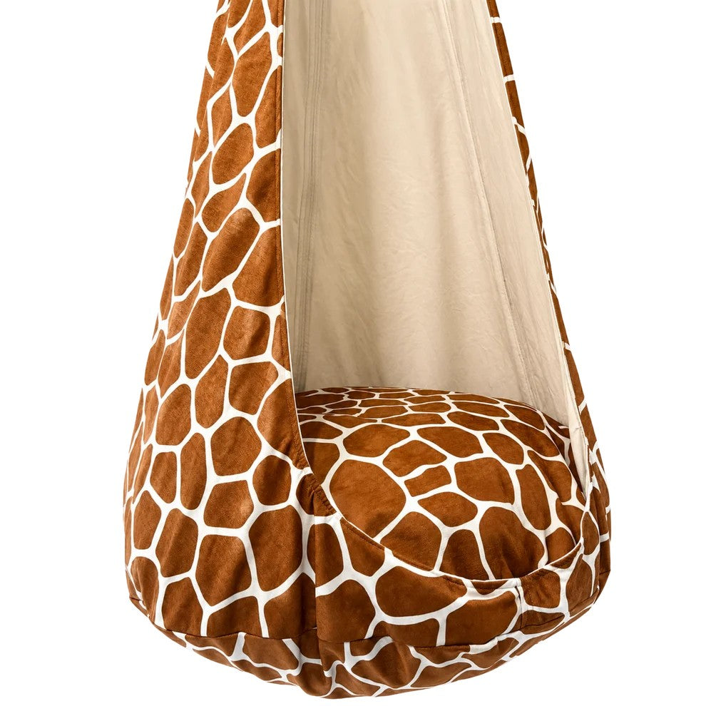 Bees&blooms Cocoon Swing for Kids Giraffe XXL, colorful fabric swing with sturdy ropes for children to play and relax.
