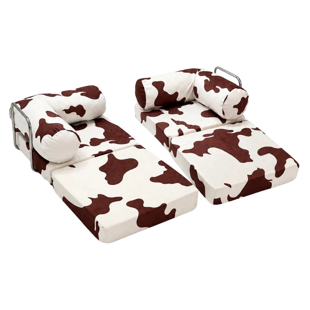 Bees&blooms HoneyHug soft modular sofa for children in cow print, plush, and comfortable for kids' playroom or nursery.