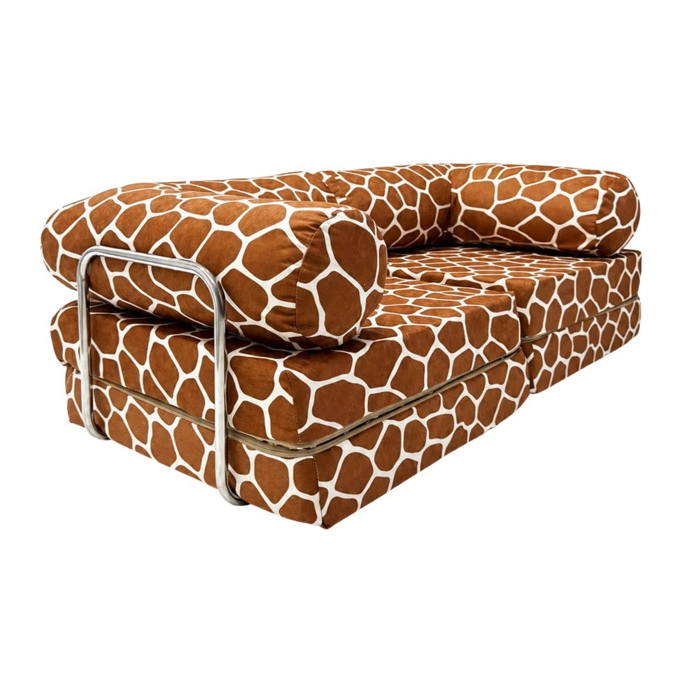 HoneyHug soft modular sofa for children by bees&blooms, giraffe-themed, with colorful fabric and plush cushions for kids' play area.