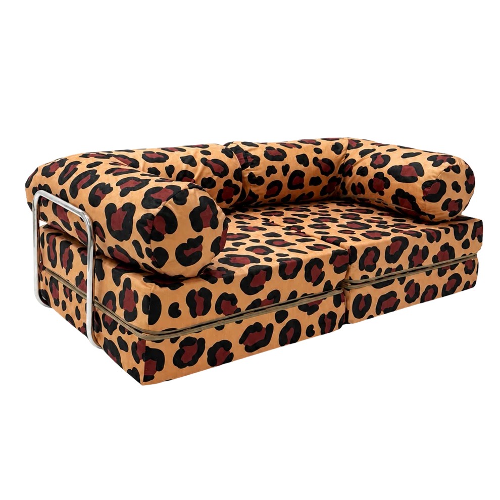 Bees&blooms HoneyHug soft modular sofa for children in leopard print, featuring plush fabric and flexible seating options.