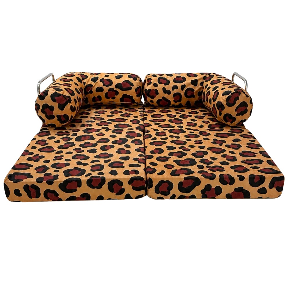 HoneyHug soft modular children's sofa by bees&blooms in leopard print, featuring plush, flexible seating for kids.
