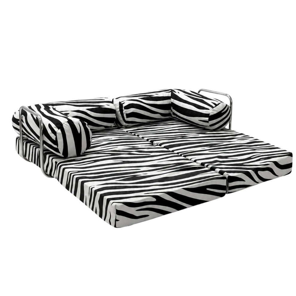 Bees&blooms HoneyHug soft modular children's sofa in zebra print, featuring plush fabric and flexible seating arrangement.