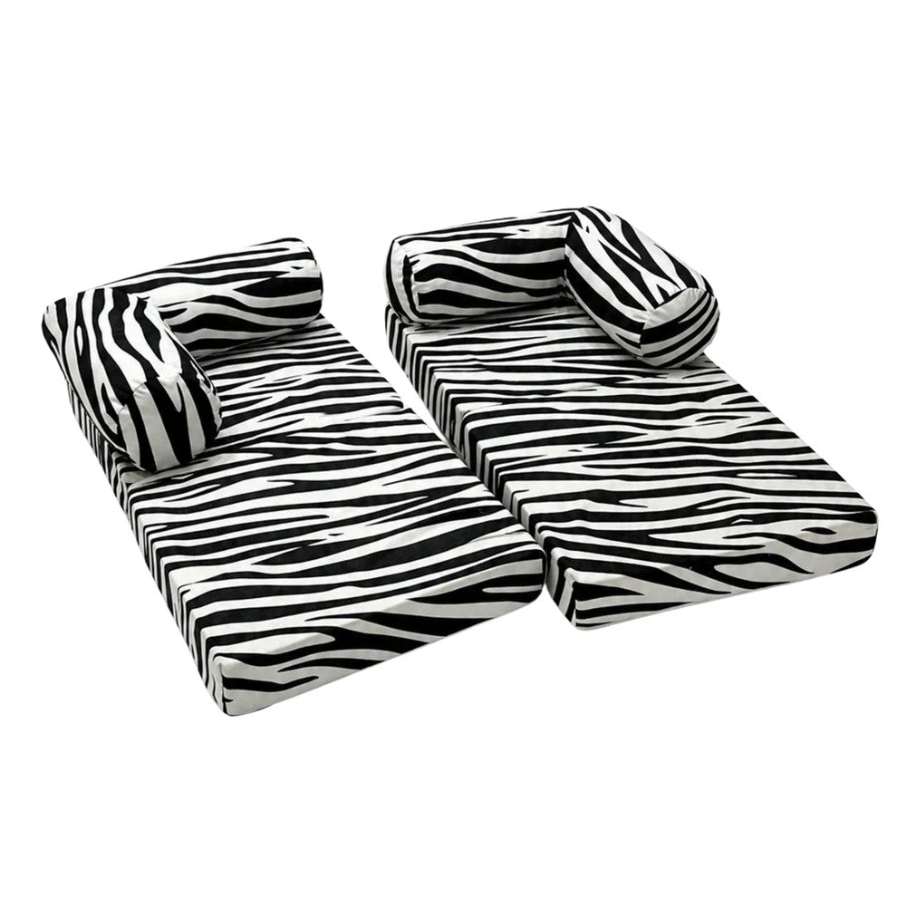 Bee&blooms HoneyHug soft modular sofa for children in zebra print, featuring plush fabric and flexible design for kids' comfort.