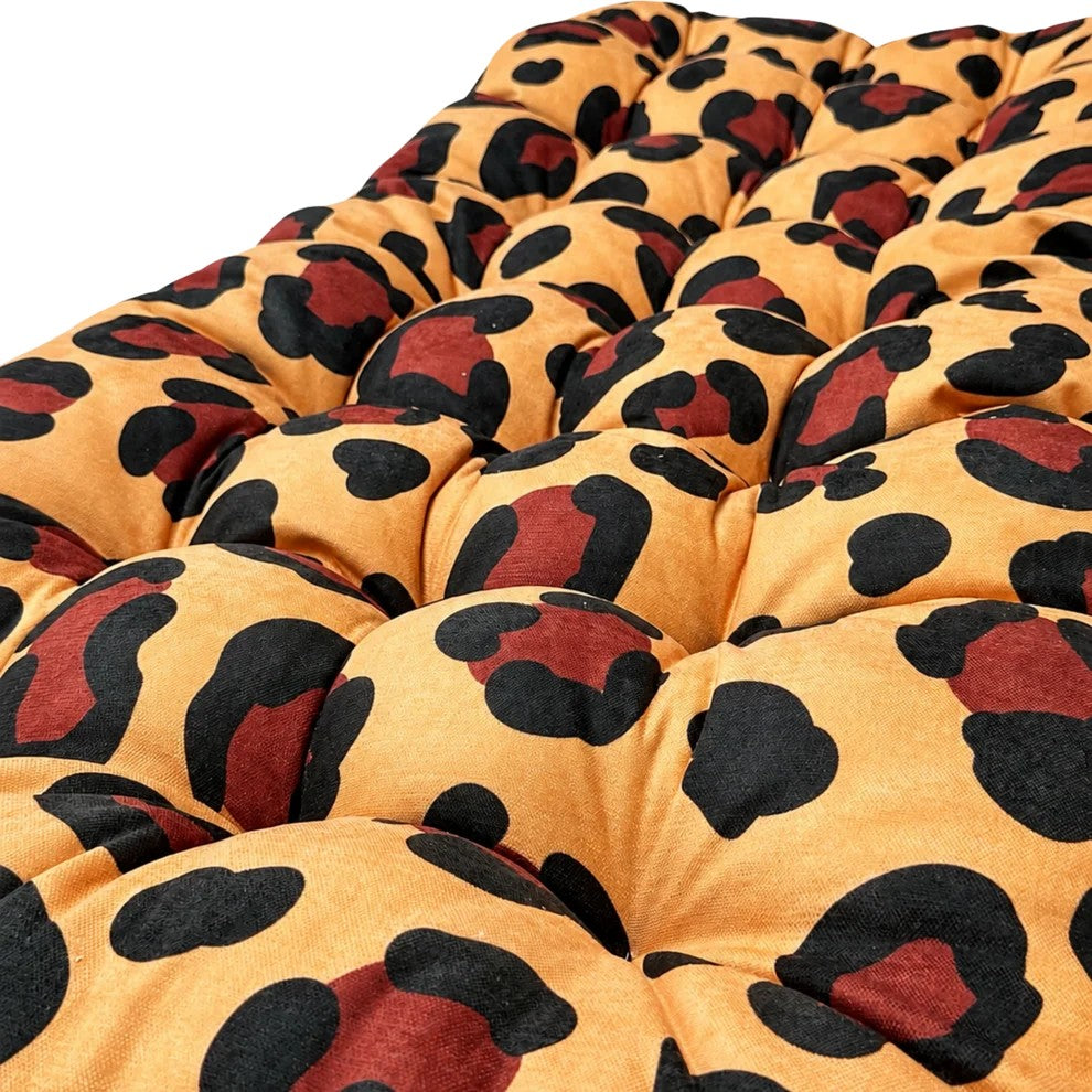 Bees&blooms quilted kids' floor cushion in leopard print, available in three sizes, featuring soft fabric and plush filling.