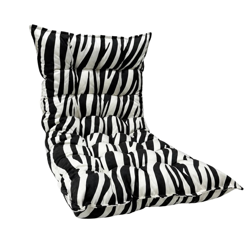 Bees&Blooms quilted kids' floor cushion in zebra print, available in three sizes, featuring soft fabric and colorful zebra pattern.