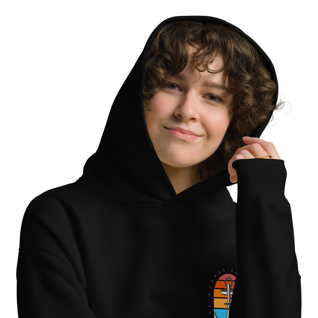 Black DORSAL Anchors Away No Fade Pullover Hoodie with anchor graphic, soft fabric, and comfortable fit.