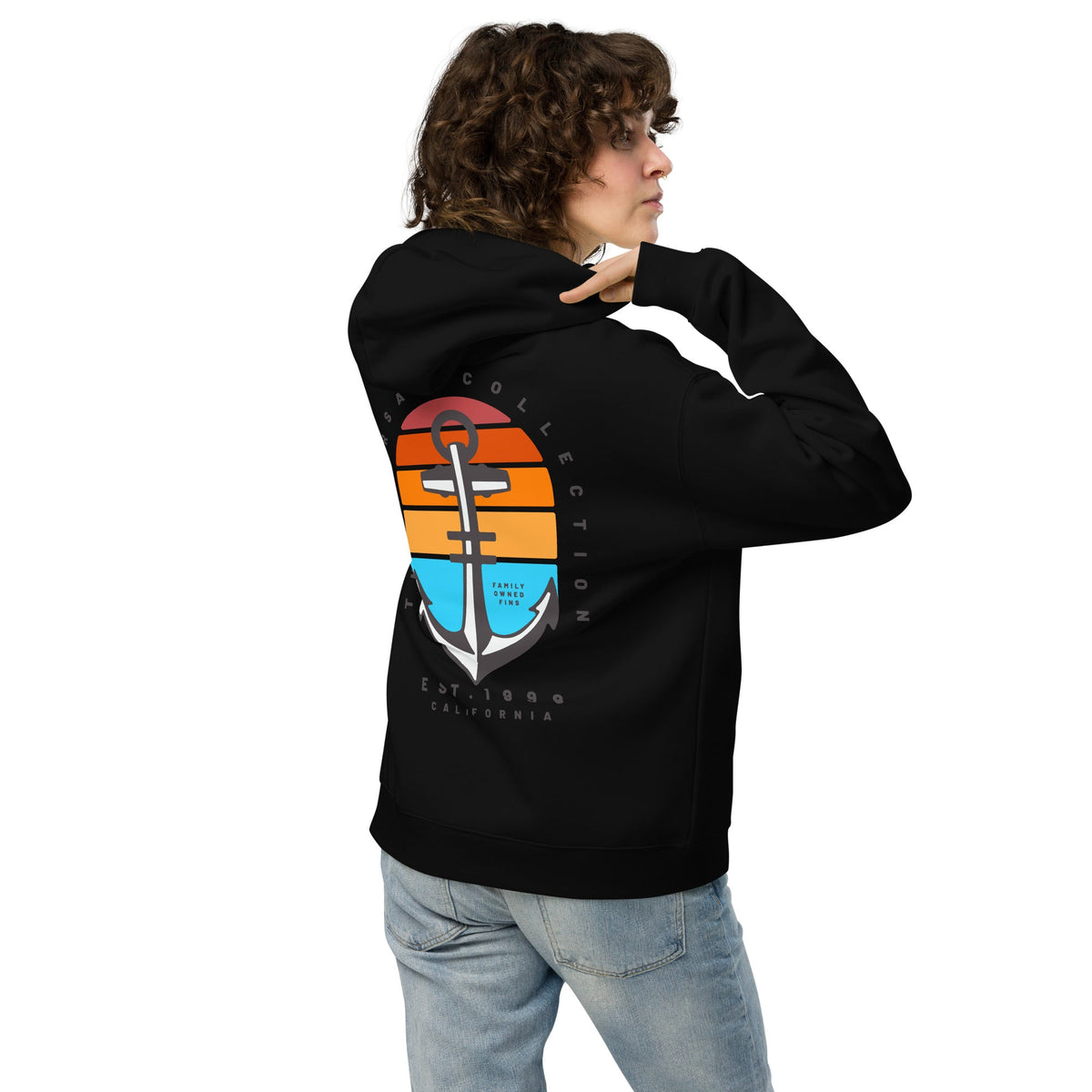 Black DORSAL Anchors Away No Fade Pullover Hoodie with anchor graphic, soft fabric, and comfortable fit.