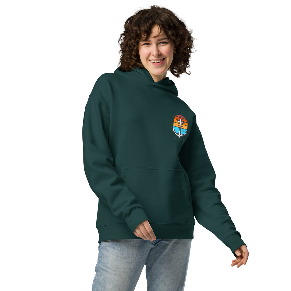 Black DORSAL® Anchors Away No Fade Pullover Hoodie with anchor graphic and comfortable fit, ideal for casual wear.
