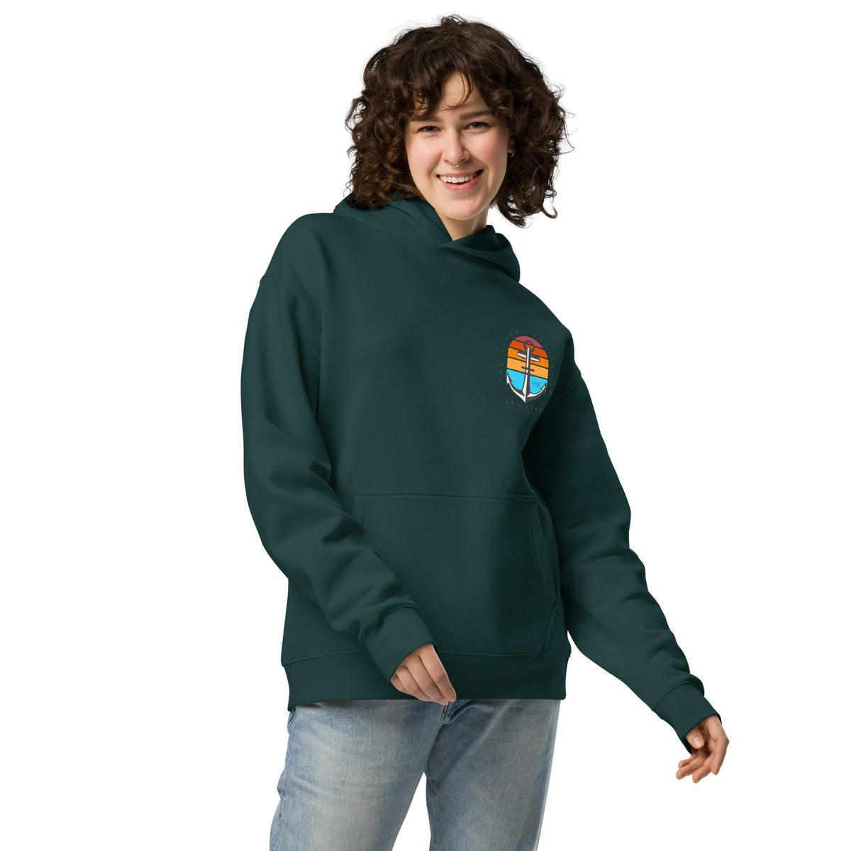 Black DORSAL® Anchors Away No Fade Pullover Hoodie with anchor graphic and comfortable fit, ideal for casual wear.
