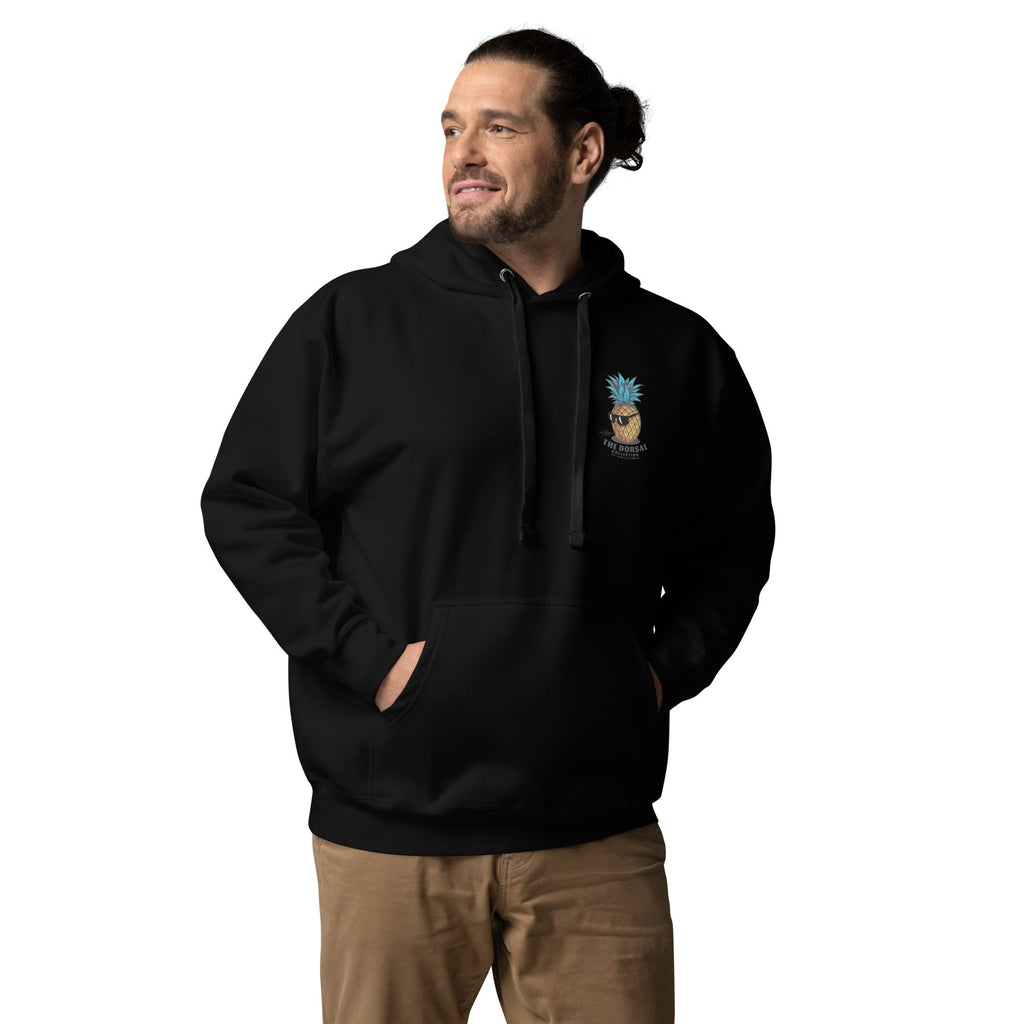 Black DORSAL Pineapple Hoodie, casual hoodie with pineapple graphic, made by DORSAL® for comfortable everyday wear.