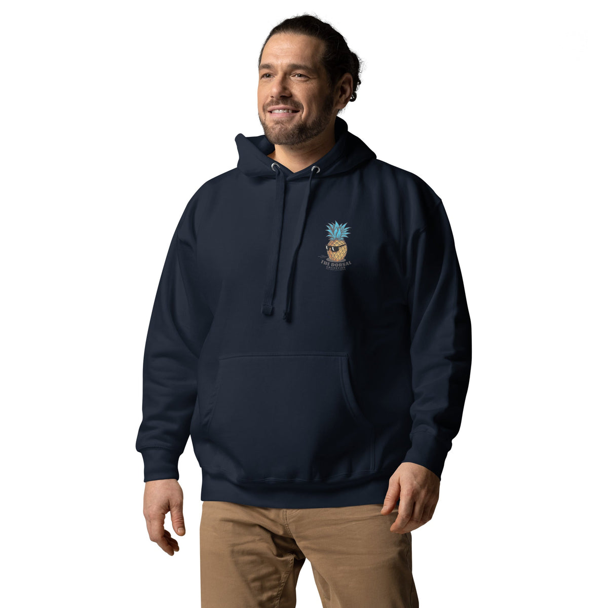 Black DORSAL Pineapple Hoodie, casual hoodie with pineapple graphic, featuring a comfortable fit and DORSAL® branding.