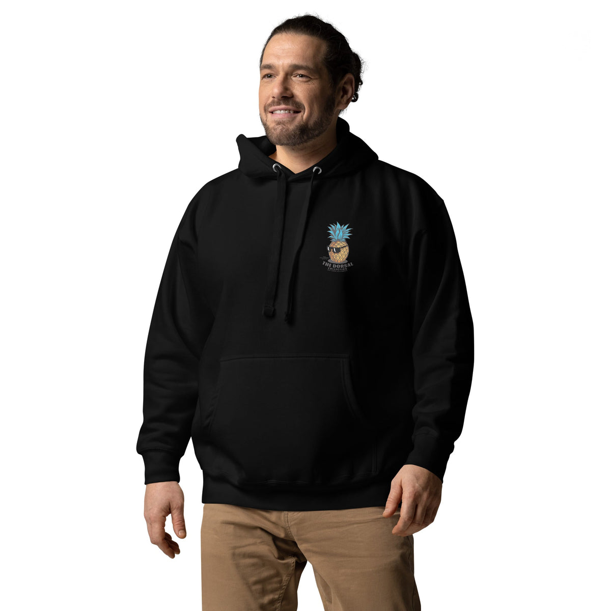Black DORSAL Pineapple Hoodie featuring a colorful pineapple graphic and a comfortable hoodie design.