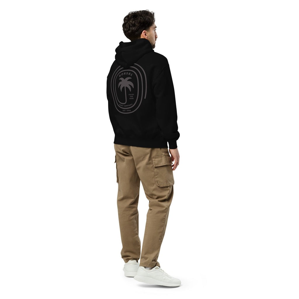 DORSAL® unisex palm print pull-over hoodie in black, featuring a non-fade design and comfortable fit.