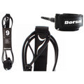 DORSAL Surf Leash for longboard and SUP, black polyurethane surfboard leg rope with adjustable ankle strap.