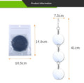 Silver mirrored reflective bird control discs on a string, designed to deter birds with shiny, reflective surfaces.