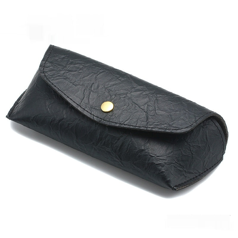 Black leather eyeglass case with butterfly pattern and stud accents, designed by Dropshipman, measuring 16.5x7x4 cm.