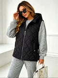 Black women's cotton-padded vest, regular fit, warm and loose-fitting, designed by Dropshipman, ideal for cold weather.