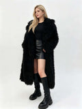 Black women's casual eco-friendly fur coat by Dropshipman, loose-fit and fashionable for a stylish winter look.