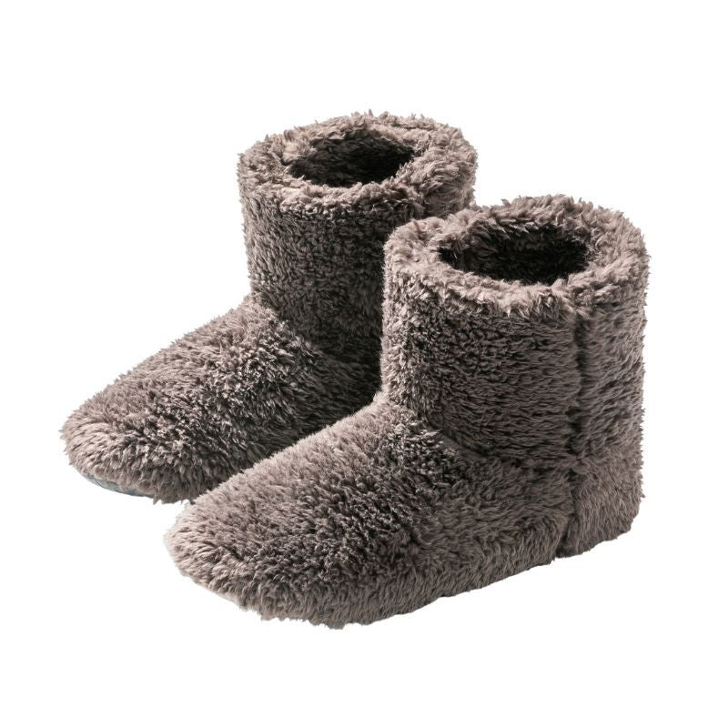 Dropshipman Japanese-style closed-toe plush slippers in coffee gray with soft, cozy interior for household comfort.