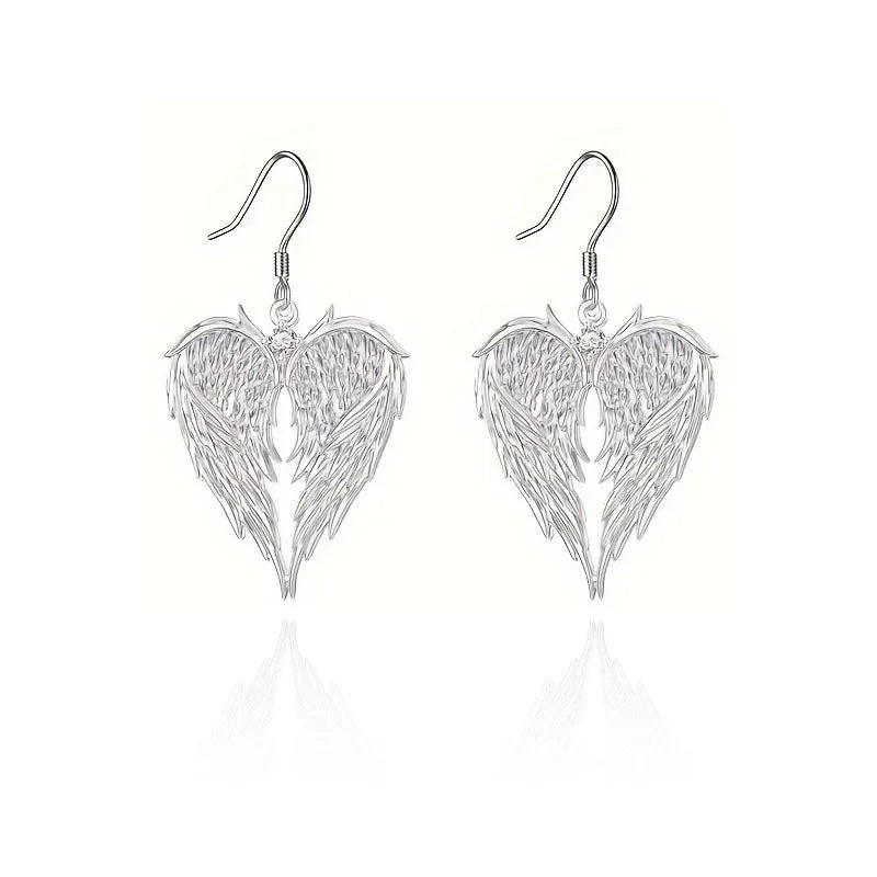 Hip-hop style feather angel wings heart inlay zircon pendant necklace for men and women, rock punk jewelry accessory