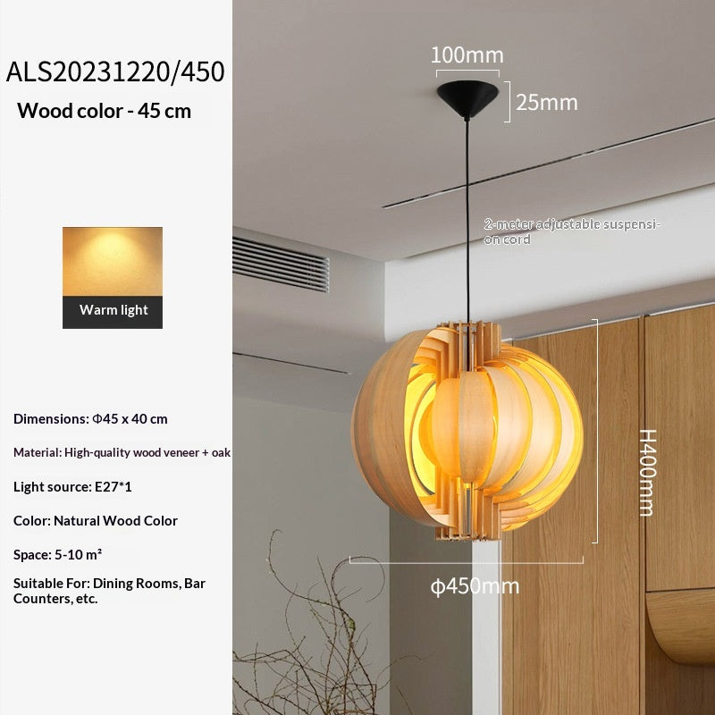Warm Chinese-style wood veneer chandelier by Dropshipman, featuring a creative design and natural wood finish in a small 45cm size