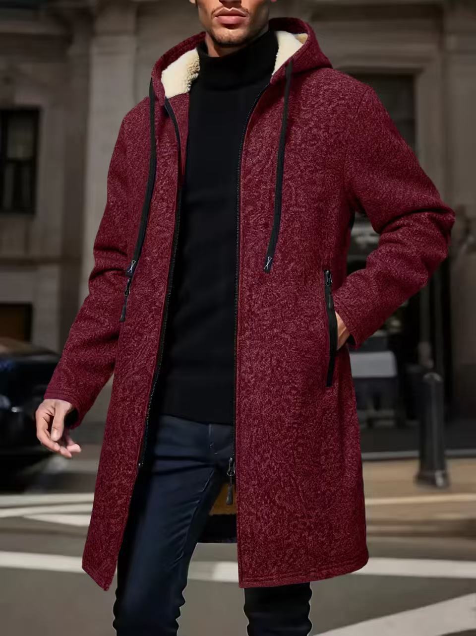 Red mid-length thin fleece loose-fit plus-size sweatshirt by Dropshipman, cozy and comfortable for casual wear.