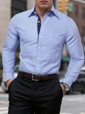 Men's striped button-down long-sleeve shirt by Dropshipman, featuring a classic design with vertical stripes and a collar.