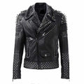 Men’s EMO Punk Rock studded leather jacket in silver and black with metal studs, by Riders Republic UK.